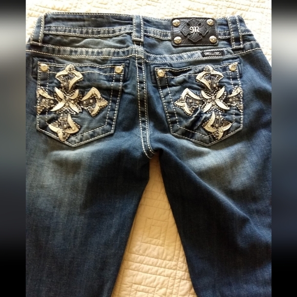 Embroidered Skinny Jeans Embellished w/Bling & Leather Cross - Picture 8 of 11